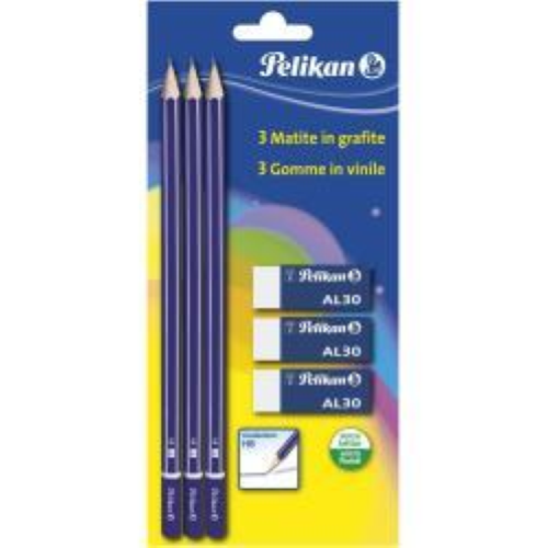 Blister 3Matite legno HB 3Gomme AL30